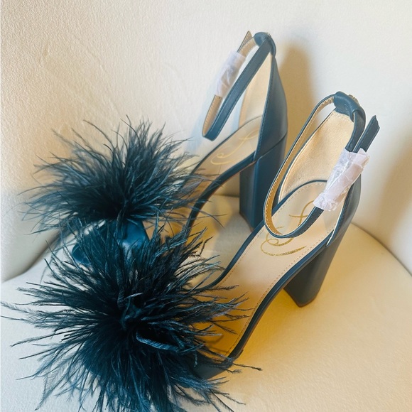 San Edelman yarofeather sandals heels women blue ankle strap New sz#6M - Picture 11 of 16